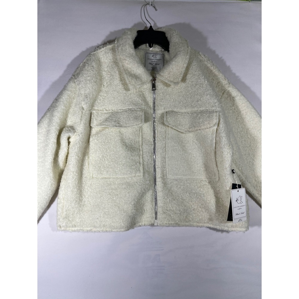 Love For Humanity Black Label Jacket Women XL Cream Faux Shearling Teddy Zip‎
